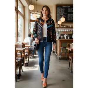 Allure Boutique Jacquet Womens Abstract Embroidered Fringe Toggle Vintage XL